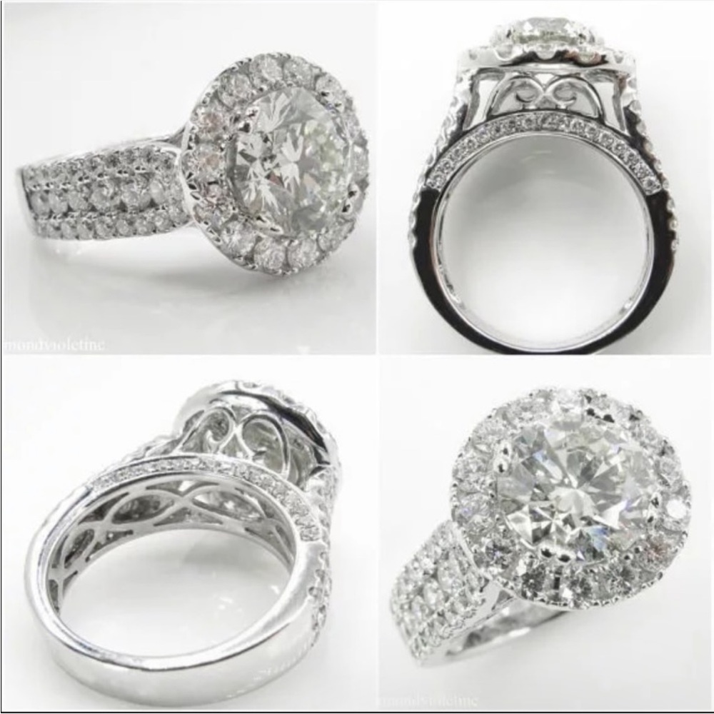 925 Sterling Silver Round Diamond Engagement Ring - Picture 5 of 7